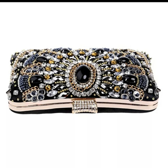 Handbags - Women's Evening Bag Diamonds Party Prom Clutch Purse Floral Bride Black Handbag